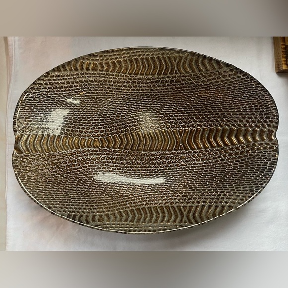 Large reverse-painted snakeskin pattern glass bowl- art glass- MINT condition - Picture 1 of 6